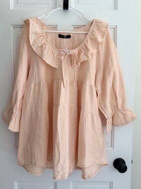 ZESICA NWT Peach Ruffle Babydoll Mini Dress Large Boho Cottagecore